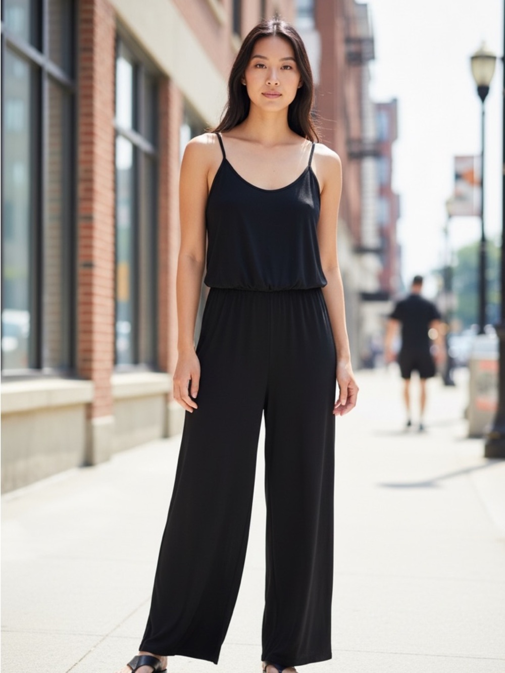 Urban Outfitters Black Wide-Leg Spaghetti-Strap Jumpsuit